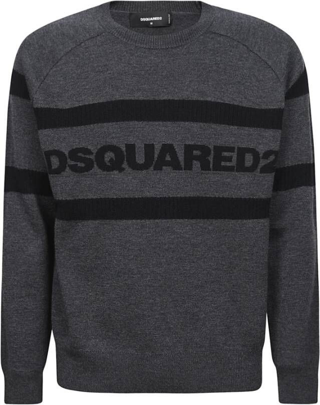 Dsquared2 Grijze Sweaters met Contrast Logo en Raglan Mouwen Gray Heren