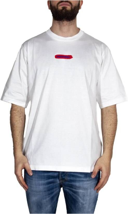 Dsquared2 Rood Paint Stripe Oversized T-Shirt White Heren