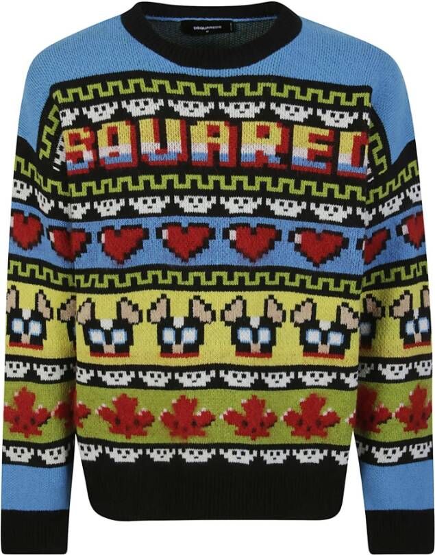 Dsquared2 Jacquard Crewneck Gebreide Trui Multicolor Logo Multicolor Heren