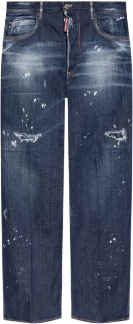 Dsquared2 Blauwe Logo Jeans Lage Taille Oversized Model Blue Dames