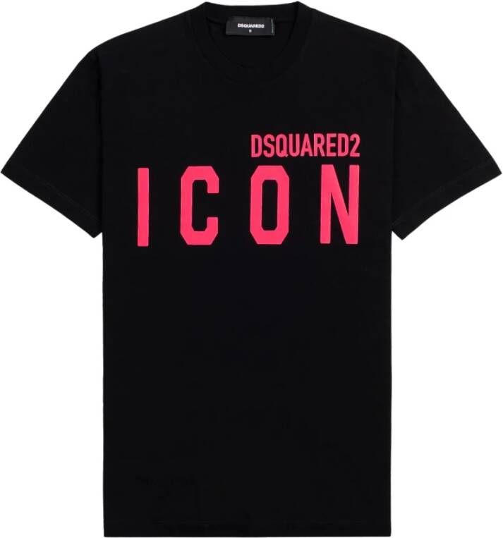 Dsquared2 Iconisch Zwart T-Shirt met Roze Print Black Heren