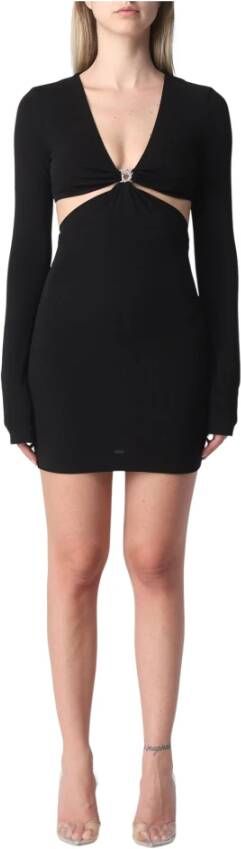 Dsquared2 Jersey Mini Jurk met Uitsnijding en Strass Logo Black Dames