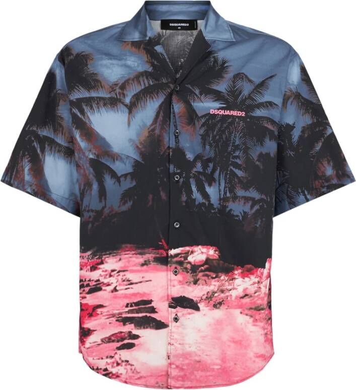 Dsquared2 Tropisch Bedrukt Ruimvallend Overhemd met Cubaanse Kraag Multicolor Meerkleurig Heren