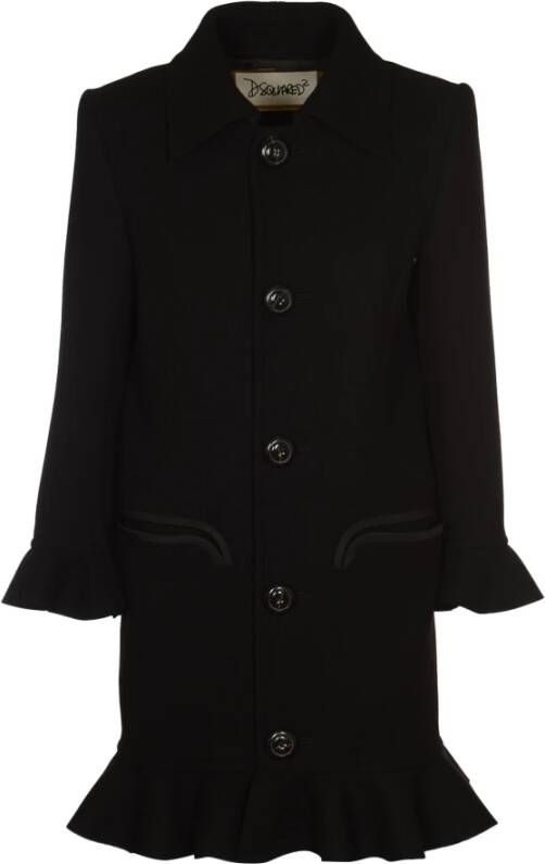 Dsquared2 Zwarte Enkellange Jas met Ruches Zwart Dames