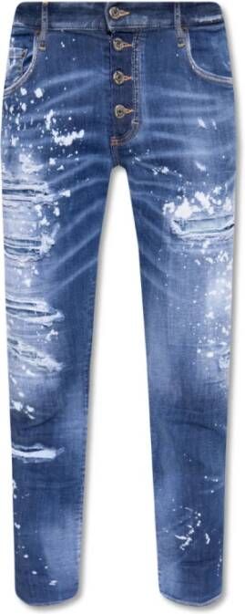 Dsquared2 Skater Blauwe Jeans met Versleten Details en Verfspatten Blauw Heren