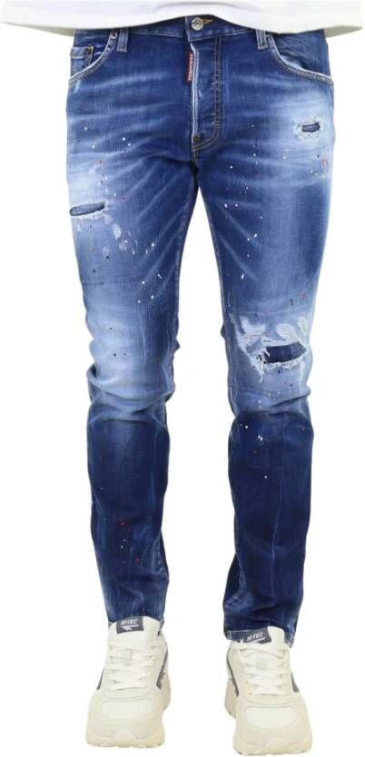 Dsquared2 Slim-Cut Distressed Blauwe Jeans Blauw Heren