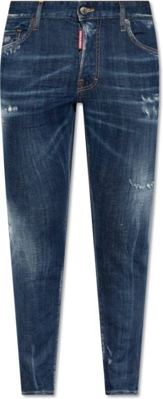 Dsquared2 Blauwe Skater Fit Jeans met Esdoornblad Borduursel Blauw Heren