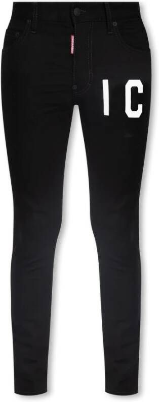 Dsquared2 Zwarte Slim-Fit Jeans met Icon Print Black Heren