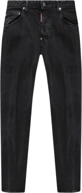 Dsquared2 Herenknoopjeans met leren patch Black Heren