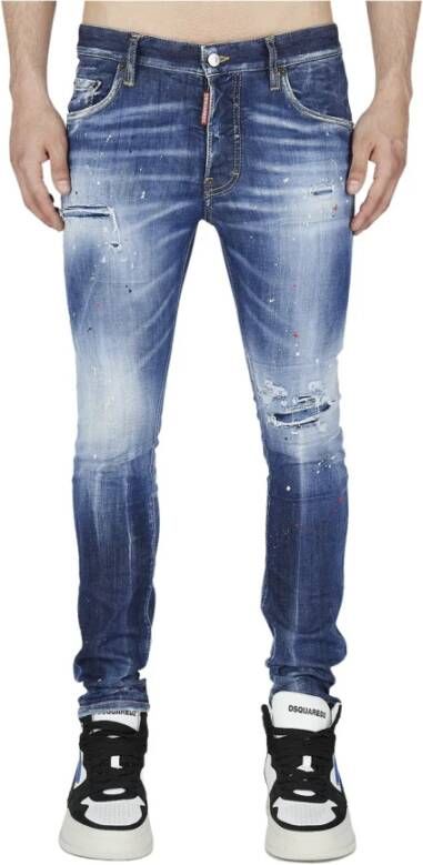 Dsquared2 Gescheurde Denim Rode Label Jeans Blauw Heren
