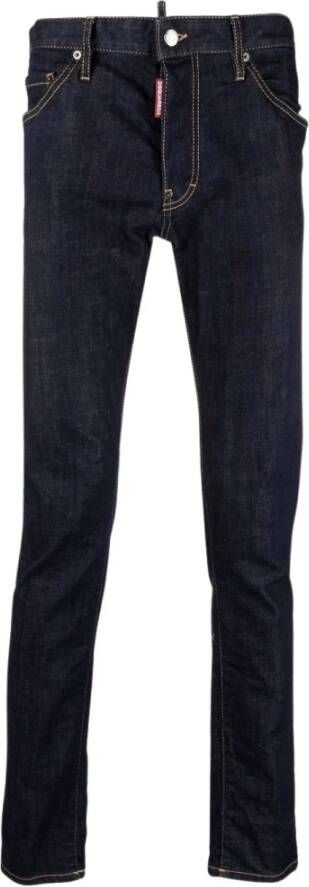 Dsquared2 Slim-Fit Donkerblauwe Jeans met Contrasterende Stiksels Blauw Heren