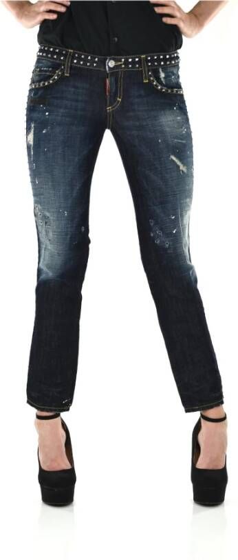 Dsquared2 Slim-fit blauwe denim jeans met vintage verf en wit leren patch Blauw Dames