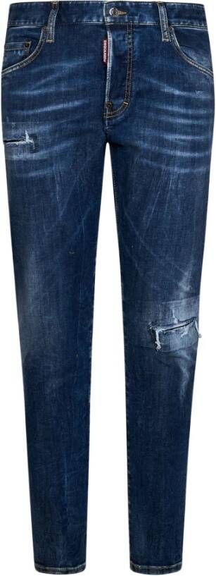 Dsquared2 Slim-Fit Blauwe Jeans met Leren Band Blauw Heren