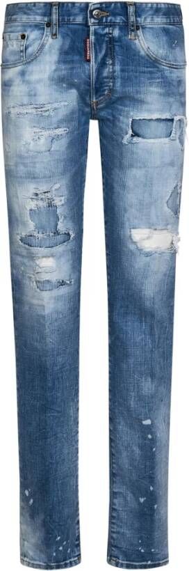 Dsquared2 Slim-Fit Blauwe Jeans met Logo Label en Leren Band Blauw Dames