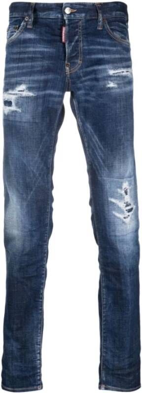Dsquared2 Slim-fit Blauwe Katoenen Jeans met Distressed Effect Blauw Heren