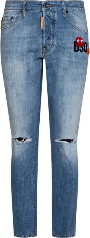 Dsquared2 Slim-Fit Blauwe Used-Wash Katoenen Denim Jeans Blauw Heren