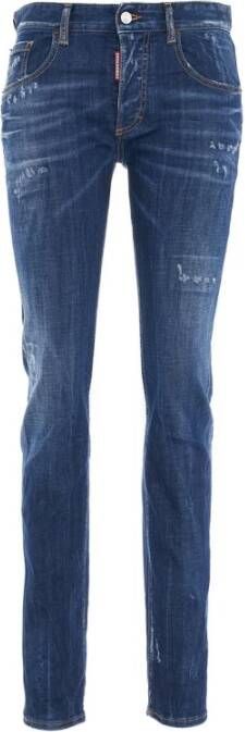 Dsquared2 24 7 Donkerblauwe Skinny Jeans met Scheuren en Gewassen Effect Blauw Dames