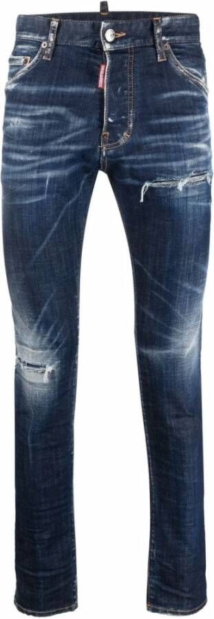 Dsquared2 Blauwe Ripped Jeans met Logo Patch Blue