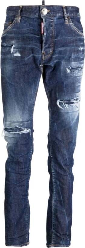 Dsquared2 Slim-Fit Distressed Indigo Blauwe Jeans Blauw Heren