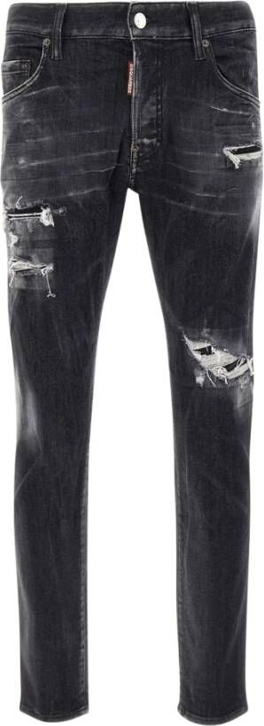 Dsquared2 Slim-Fit Distressed Zwarte Jeans Zwart Heren
