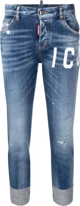 Dsquared2 Slim-Fit Icon Turn-Up Cropped Jeans Blauw Dames