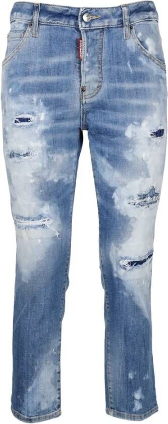 Dsquared2 Blauwe Slim-Fit Ripped Jeans met Distressed Effect Blue