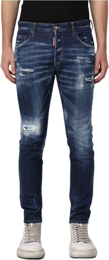 Dsquared2 Indigo Blauwe Ripped Slim-Cut Denim Jeans Blauw Heren
