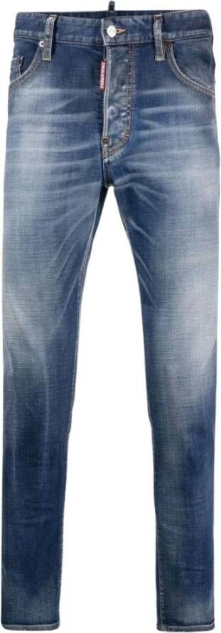 Dsquared2 Slim-Fit Denim Jeans met Versleten Details Blauw Heren