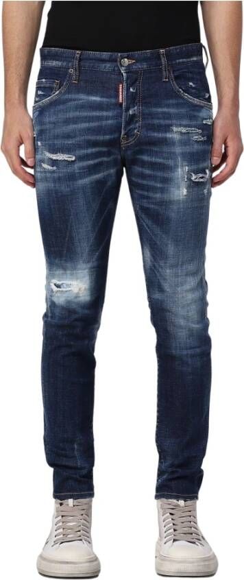 Dsquared2 Indigo Blauwe Ripped Slim-Cut Denim Jeans Blauw Heren
