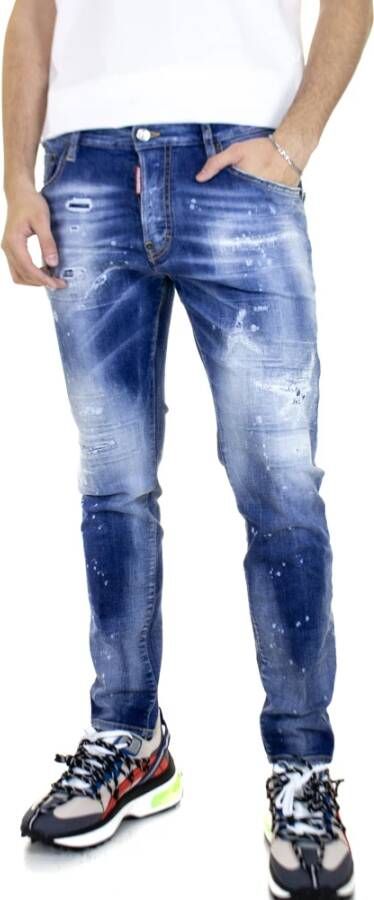 Dsquared2 Rechte Broek met Distressed Details Blue Heren