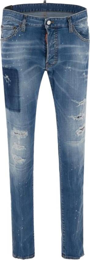 Dsquared2 Trendy Slim-Fit Denim Jeans met Distressed Effect Blauw Heren