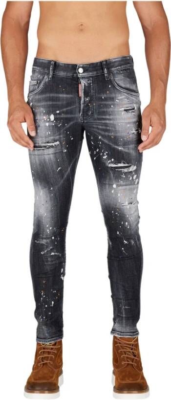 Dsquared2 Skater Zwart Versleten Verfspatten Jeans Black Heren