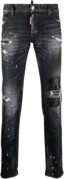 Dsquared2 Slimme Denim Jeans met Versleten Details Black Heren
