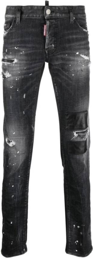 Dsquared2 Slimme Denim Jeans met Versleten Details Black Heren