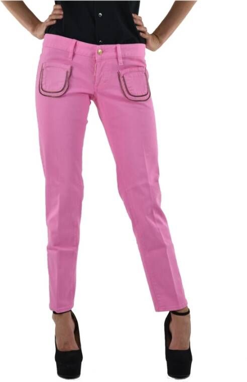 Dsquared2 Slim-Fit Rosa Donna Jeans met Gouden Knopen Roze Dames