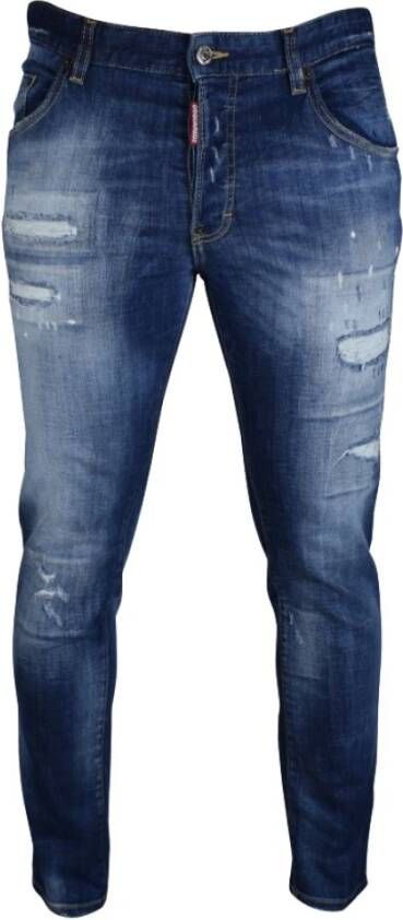 Dsquared2 Slim-Fit Vervaagde Blauwe Jeans met Verfspatten Blauw Heren