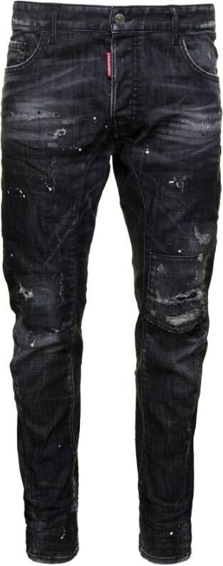 Dsquared2 Slim-Fit Zwarte Jeans met Verfspatten en Scheurdetails Zwart Heren