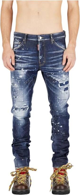 Dsquared2 Dark Ripped Bleach Wash Super Twinky Jeans Blauw Heren