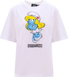 Dsquared2 Smurfette Print Biologisch Katoenen T-Shirt Wit Dames