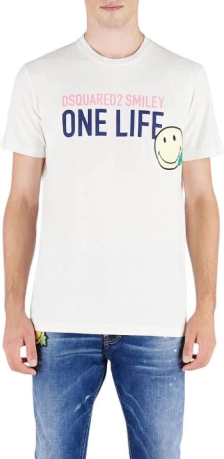 Dsquared2 One Life One Planet Smiley T-Shirt met Print White Dames