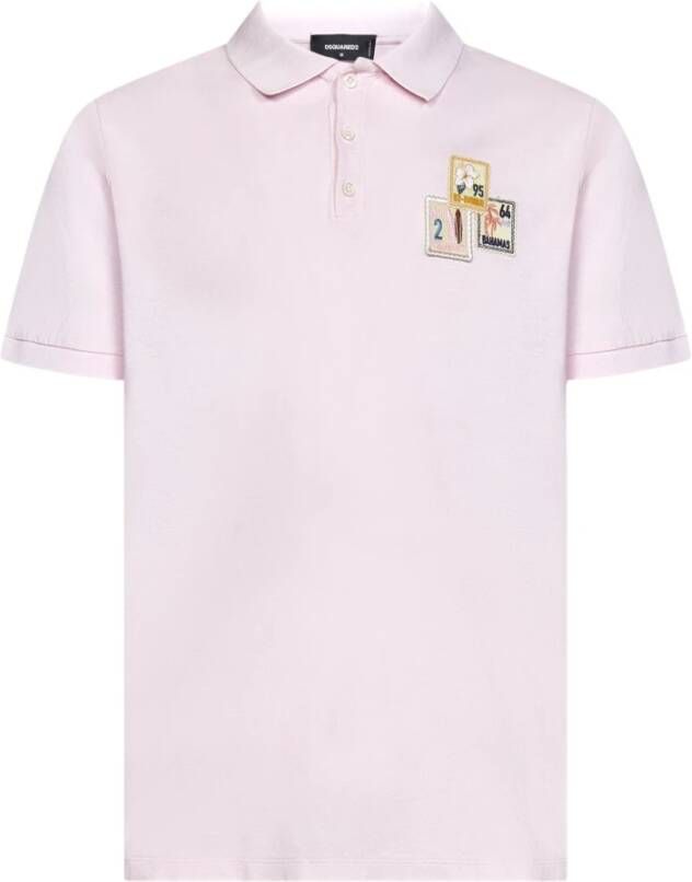 Dsquared2 Stijlvolle Heren Polo Shirt met Multicolor Patches Roze Heren