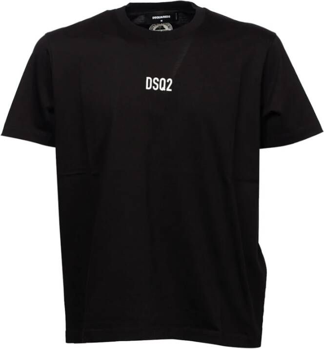 Dsquared2 Zwart Katoenen Crew Neck T-shirt met Logo Print Black Heren