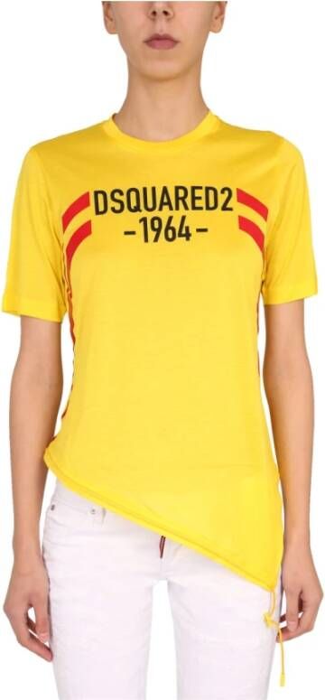 Dsquared2 Stijlvolle katoenen T-shirt met trekkoord Geel Dames