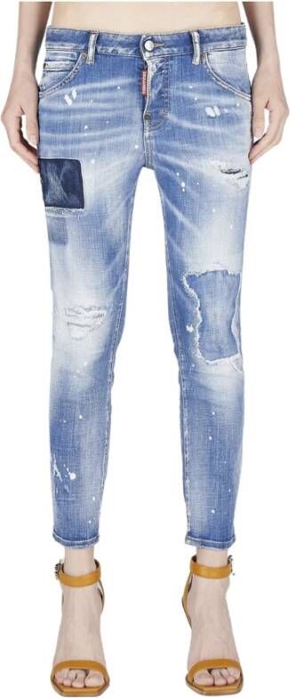 Dsquared2 Stijlvolle Slim-Fit Jeans met Verfspatten Blauw Dames