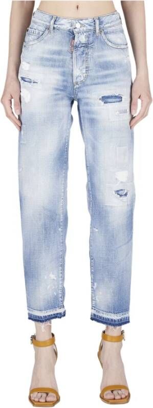 Dsquared2 Stijlvolle Straight Jeans met verfspat details Blauw Dames