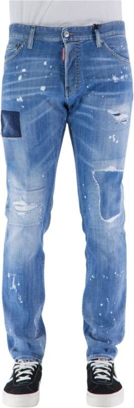 Dsquared2 Versleten Straight-Leg Jeans Blauw Heren