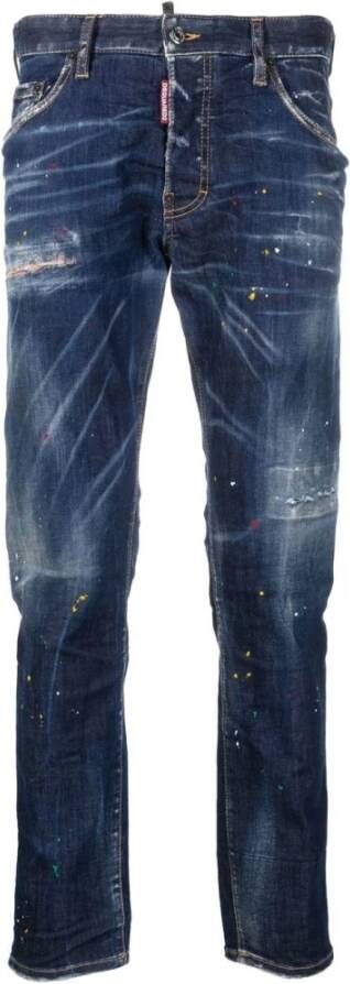 Dsquared2 Paint-Splatter Slim-Cut Jeans Blue Heren