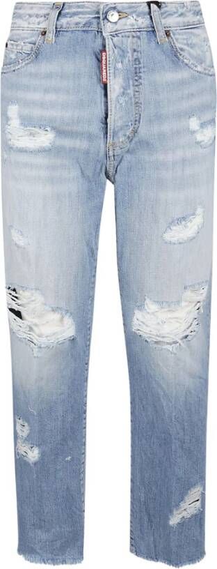Dsquared2 Distressed Straight-Leg Jeans Blue Dames