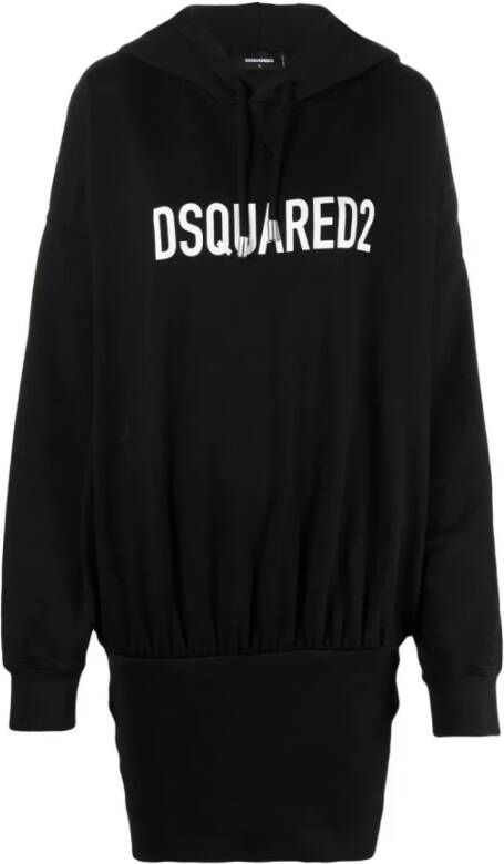 Dsquared2 Zwarte hoodie jurk met bedrukt logo Zwart Dames