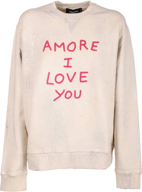 Dsquared2 Sweatshirt Amore I Love You Beige Dames